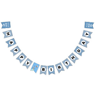 Happy Birthday Rocket ship blue grey Bunting Flag