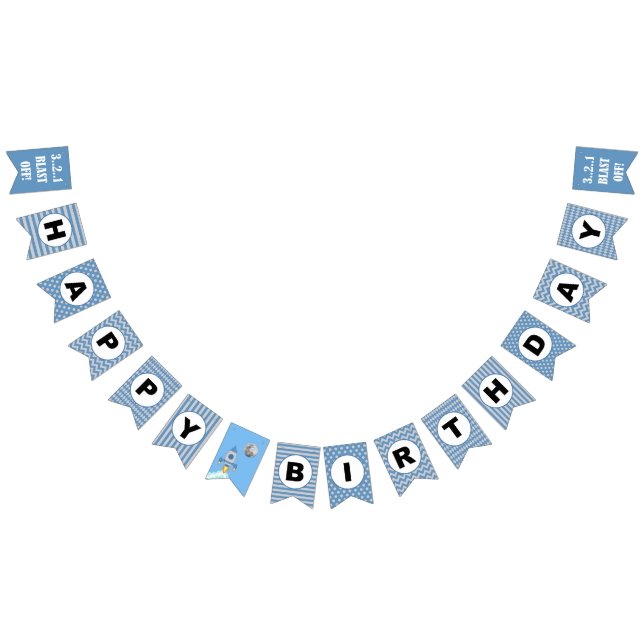 Happy Birthday Rocket ship blue grey Bunting Flag (All)