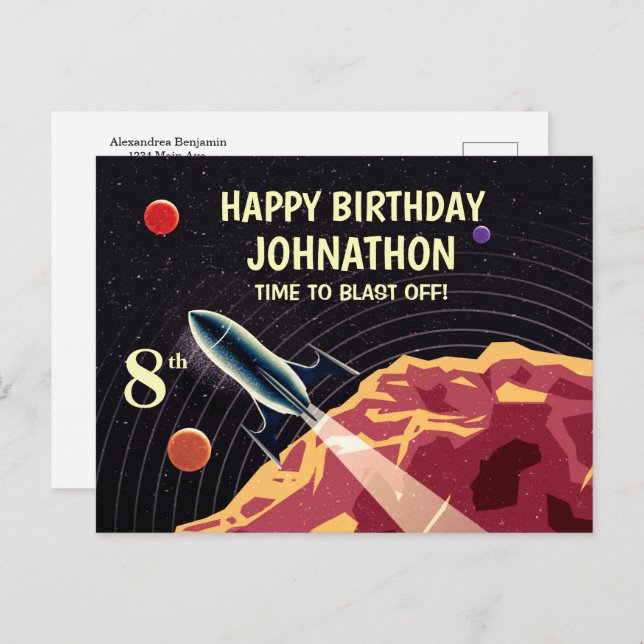Happy Birthday Rocket Spaceship Universe Custom Postcard (Front/Back)