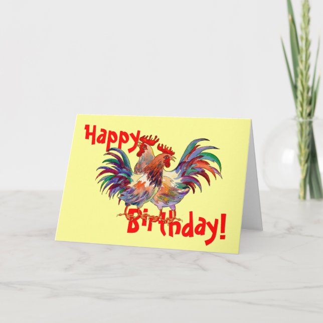 HAPPY BIRTHDAY ROOSTERS by SHARON SHARPE Card (Front)