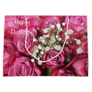 Happy Birthday Rose Bouquet Large Gift Bag