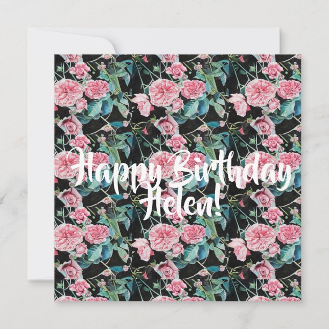 Happy Birthday Rose floral ladies Name Card (Front)