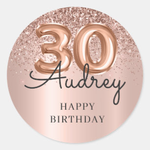Happy Birthday Rose Gold Glitter Balloon 30th Classic Round Sticker