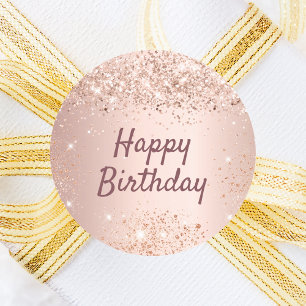 Happy Birthday rose gold glitter dust sparkle Classic Round Sticker