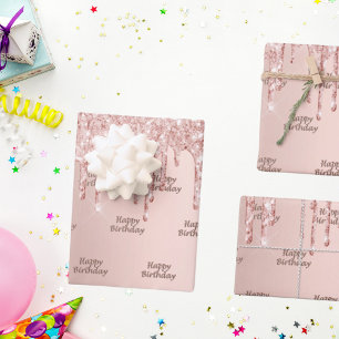 Happy birthday rose gold glitter pink sparkle wrapping paper sheet