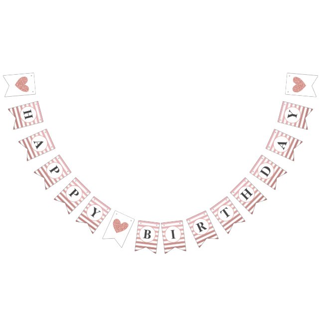 Happy Birthday Rose Gold Stripe Chic Party Bunting (All)
