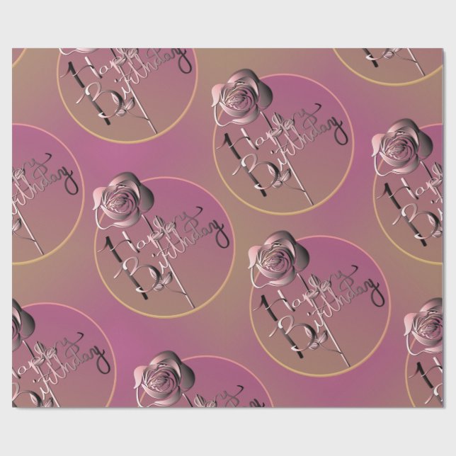 "Happy Birthday" Rose Hand Written Wrapping Paper (Flat)