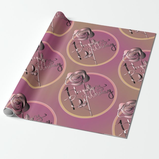 "Happy Birthday" Rose Hand Written Wrapping Paper (Unrolled)