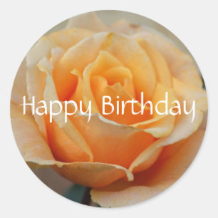Happy Birthday, rose in peach Classic Round Sticker