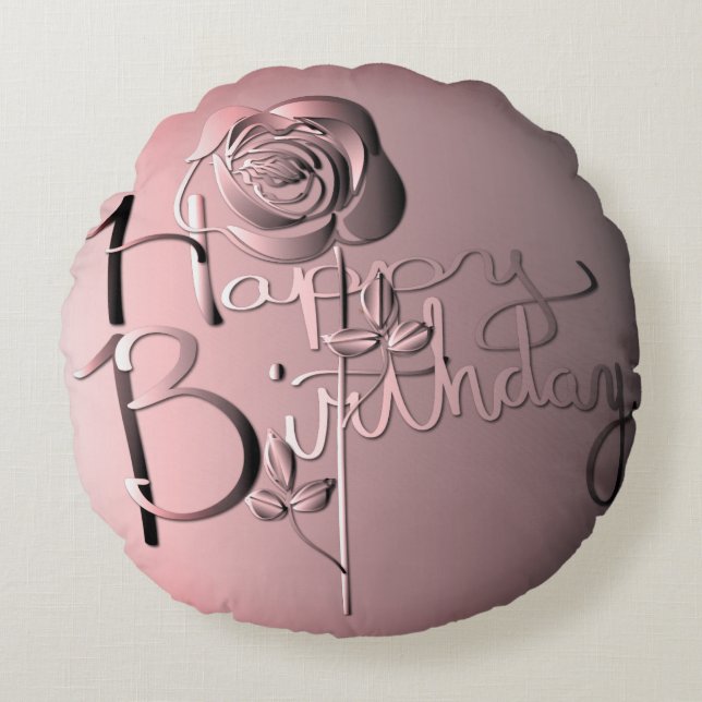 "Happy Birthday" Rose Original Artwork Round Cushion (Front)