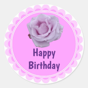 Happy Birthday rose purple Classic Round Sticker