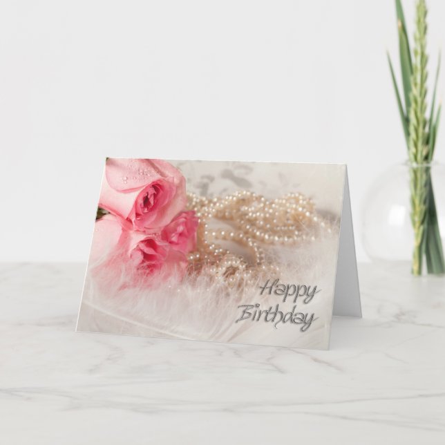 Happy Birthday roses and pearls Card (Front)