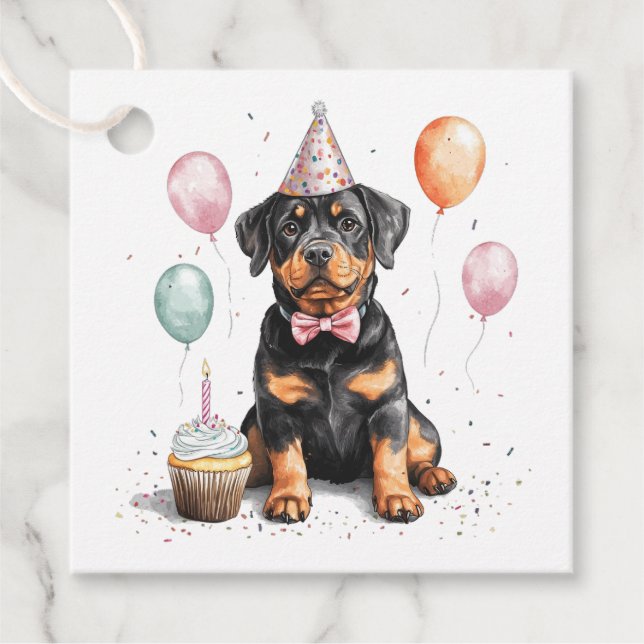 Happy Birthday Rottweiler Dog Favour Tags (Front)