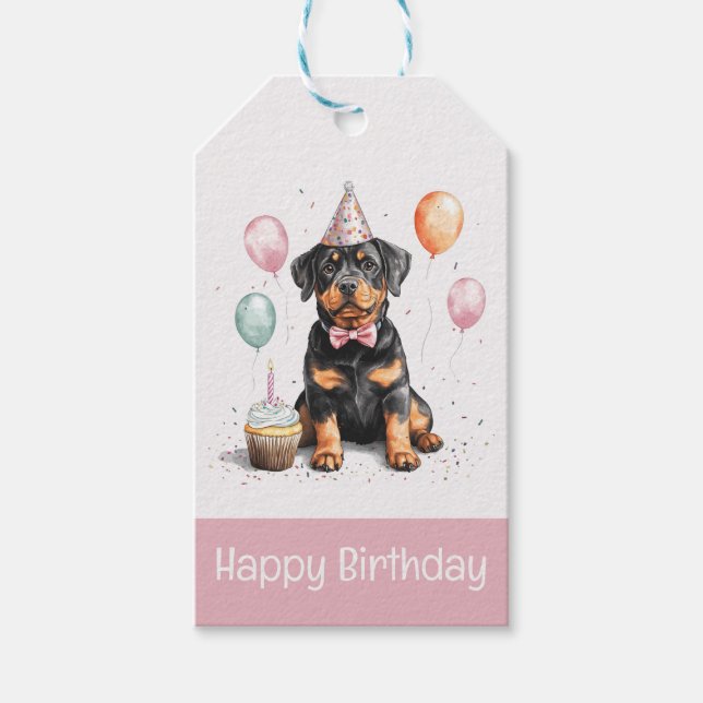Happy Birthday Rottweiler Dog Gift Tags (Front)