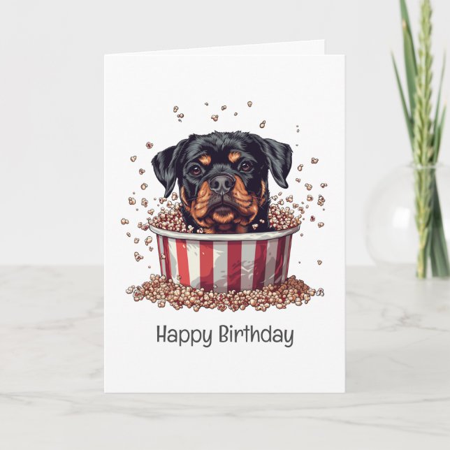 Happy Birthday Rottweiler Dog Movie Popcorn Bucket Card (Front)
