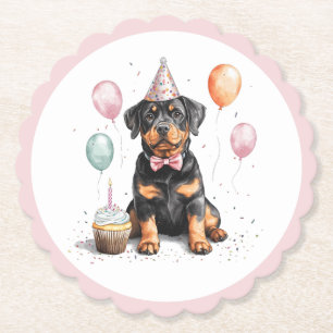 Happy Birthday Rottweiler Dog Paper Coaster