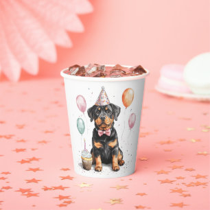 Happy Birthday Rottweiler Dog Paper Cups