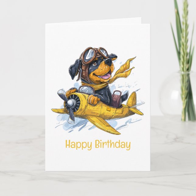 Happy Birthday Rottweiler Dog Pilot Aeroplane Card (Front)