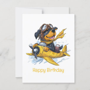 Happy Birthday Rottweiler Dog Pilot Airplane Postcard