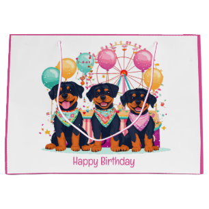 Happy Birthday Rottweiler Dogs At A Carnival Large Gift Bag