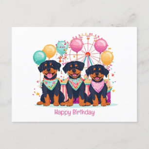 Happy Birthday Rottweiler Dogs At A Carnival Postcard