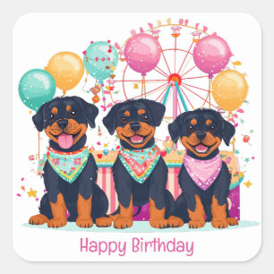 Happy Birthday Rottweiler Dogs At A Carnival Square Sticker