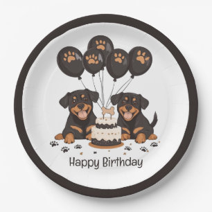 Happy Birthday Rottweiler Dogs Paper Plate