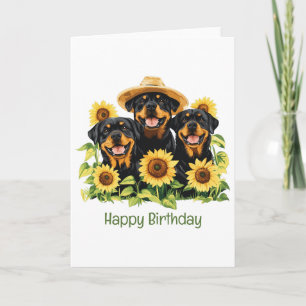Happy Birthday Rottweiler Dogs Sunflowers Card
