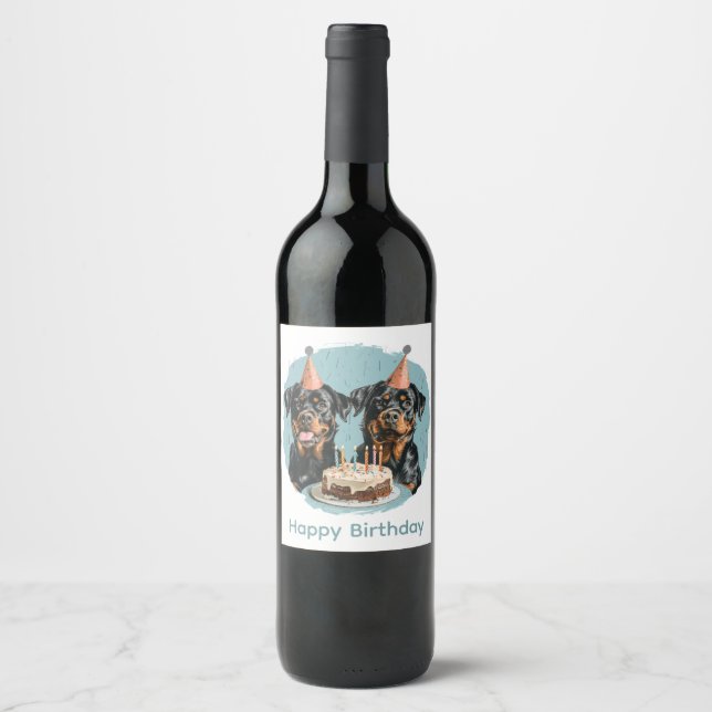 Happy Birthday Rottweiler Dogs Wine Label (Front)