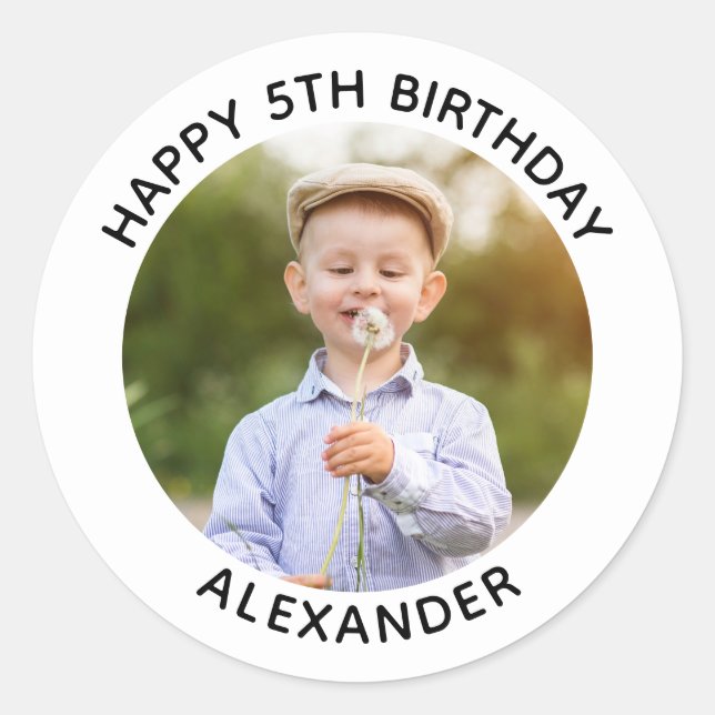 Happy Birthday Round Photo White Classic Round Sticker (Front)