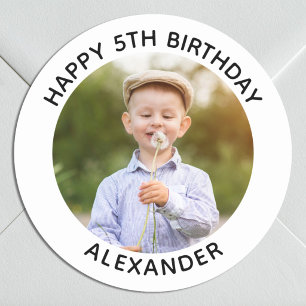Happy Birthday Round Photo White Classic Round Sticker