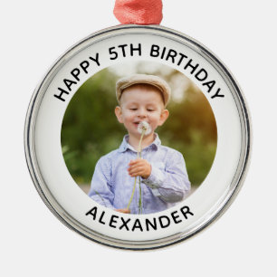 Happy Birthday Round Photo White Metal Tree Decoration