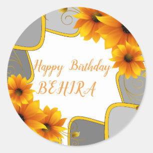 Happy Birthday  Round Sticker sunflowers