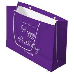 Happy Birthday Royal Purple Cute Heart and Name Large Gift Bag