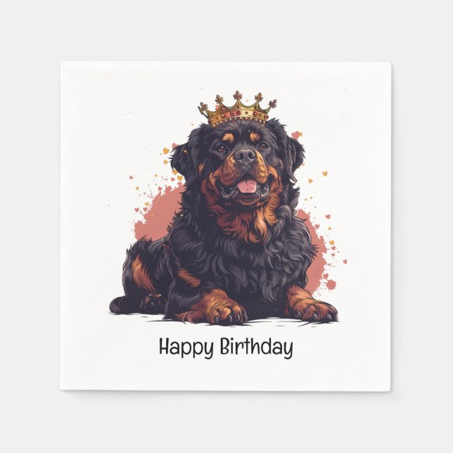 Happy Birthday Royal Rottweiler Dog Queen Crown Napkin (Front)