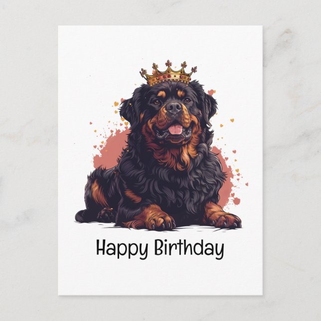Happy Birthday Royal Rottweiler Dog Queen Crown Postcard (Front)