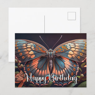 Happy Birthday Rustic Beautiful Butterfly Art Holiday Postcard