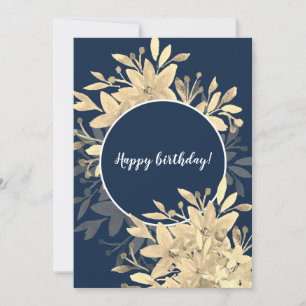 Happy Birthday Rustic Floral Sepia Navy Card