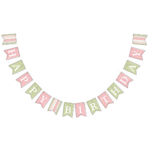 Happy Birthday Rustic Sage Green Pink Floral Wood Bunting