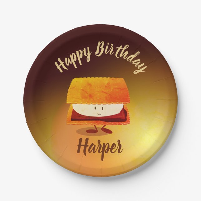 Happy Birthday S’more Name Paper Plates (Front)