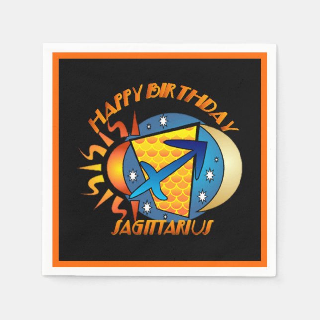 Happy Birthday Sagittarius Zodiac Birth Sign Napkin (Front)