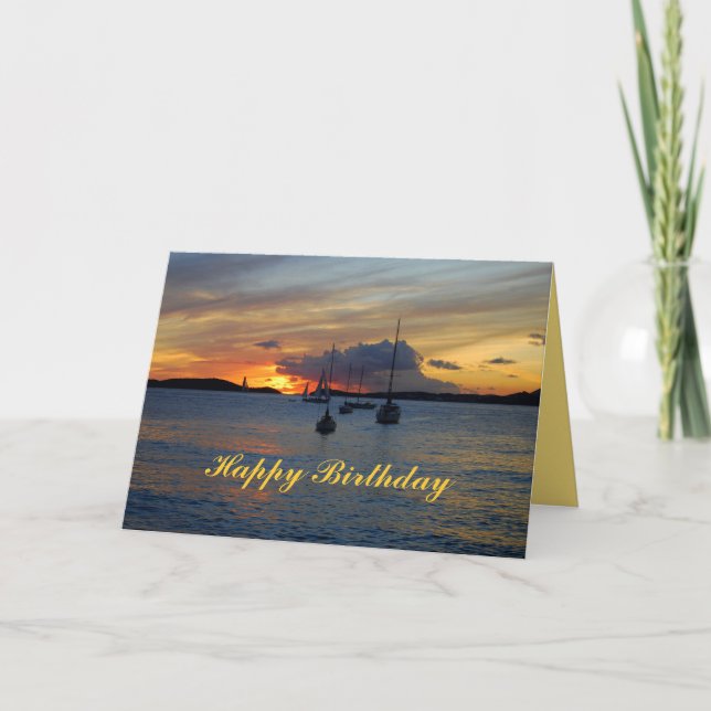 Happy Birthday Sailboats at Sunset Card (Front)