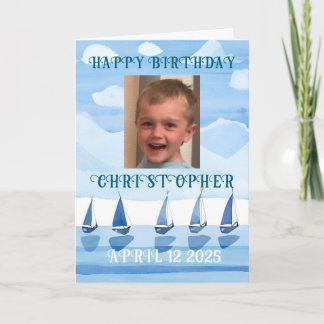 happy birthday sailboats boy colour me page card