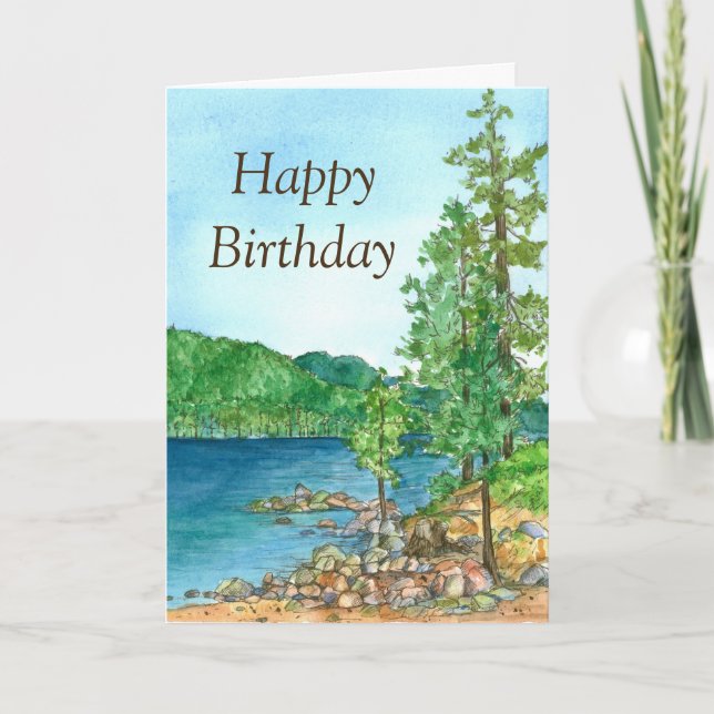 Happy Birthday Sand Harbour Lake Tahoe Painting Card (Front)