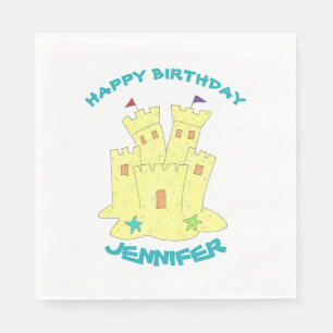 Happy Birthday Sandcastle Sand Castle Beach Party Napkin