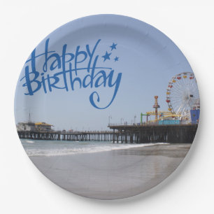Happy Birthday Santa Monica Pier Paper Plate