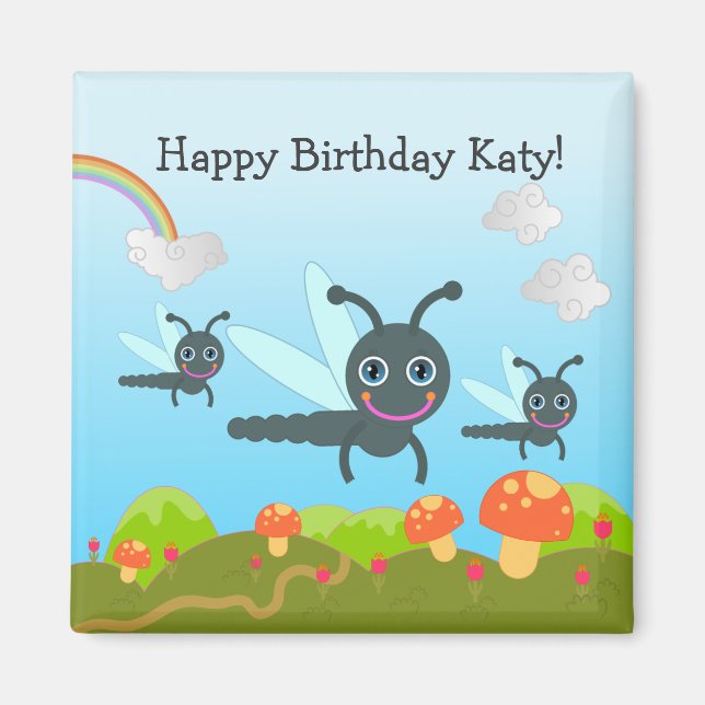 Happy Birthday says the dragonfly Magnet (Front)