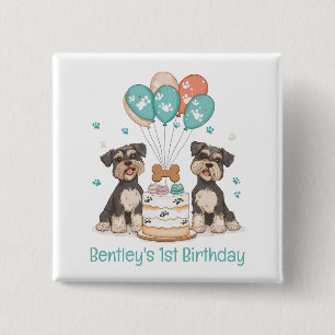 Happy Birthday Schnauzer Dogs 15 Cm Square Badge