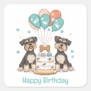 Happy Birthday Schnauzer Dogs Square Sticker