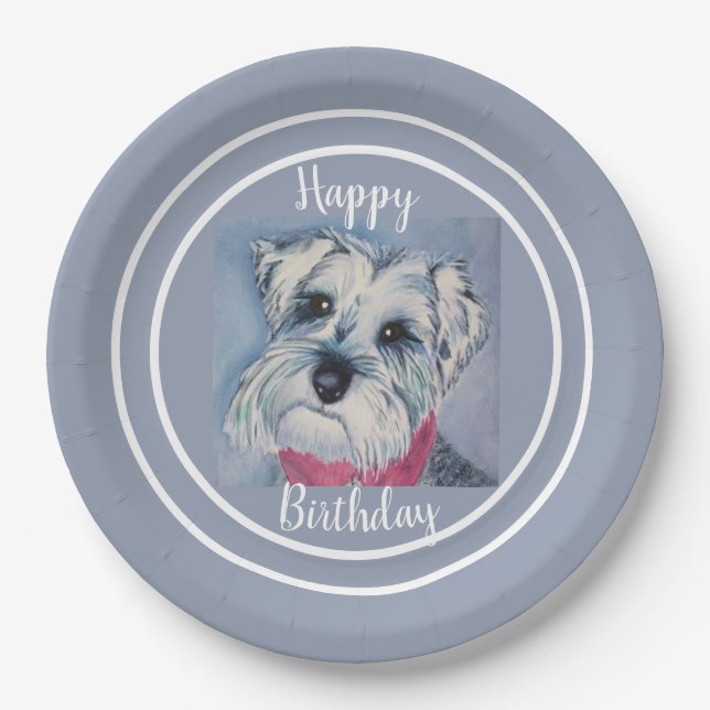 Happy Birthday Schnauzer Paper Plate (Front)